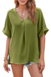 Solid Color V-Neck Short Sleeved Loose Shirt