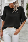 Summer Round Neck Ruffled Short Sleeved Shirt