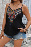 Large Size Ethnic Style Printed V-Neck Sleeveless Tank Top