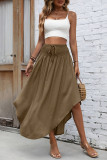 Bohemian Solid Color Elastic High Waisted Skirt
