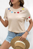 Embroidered Heart-Shaped Hollow Short Sleeved T-Shirt
