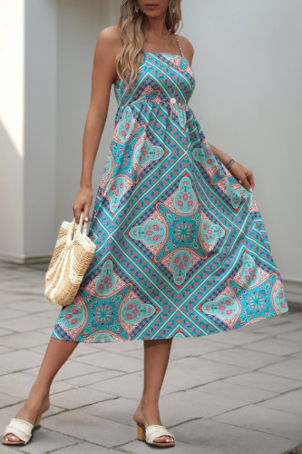 Ethnic Style Printed Suspender Sleeveless Dress