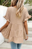 Round Neck Ruffled Short Sleeved Shirt