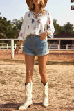 Summer Printed V-Neck Seven Quarter Sleeve Shirt