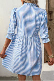 Summer Short Sleeved Ruffled Striped Shirt Dress