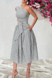 Summer Diagonal Shoulder Striped Printed Dress