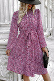 High Waisted Round Neck Pleated Floral Print Dress