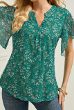 V-Neck Ruffled Short Sleeved Loose Chiffon Shirt