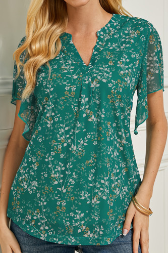 V-Neck Ruffled Short Sleeved Loose Chiffon Shirt