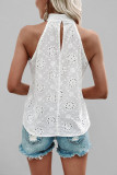Solid Color Jacquard Hanging Neck Sleeveless Shirt