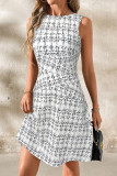 Striped Checkered Printed Round Neck Sleeveless Dress