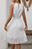 Embroidered High Waisted Hanging Neck Sleeveless Dress