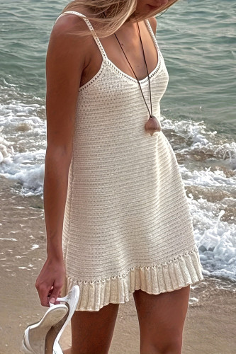 Knitted Camisole Sleeveless Backless Ruffle Edge Dress