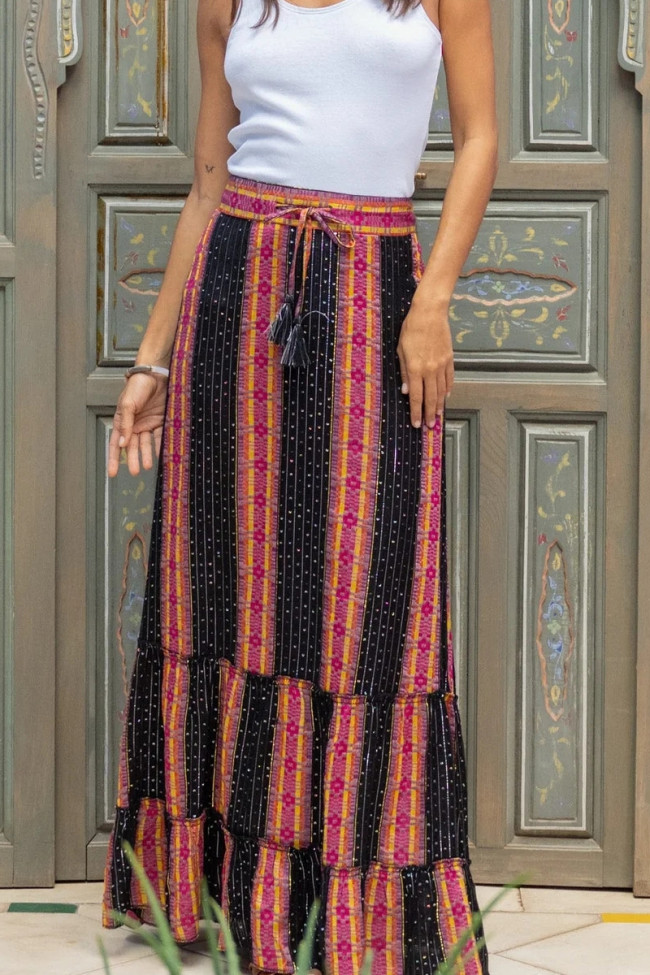 Bohemian Striped Printed Loose Casual Skirt
