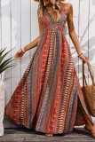 Ethnic Style Printed V-Neck Seeveless Dress