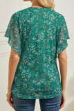 V-Neck Ruffled Short Sleeved Loose Chiffon Shirt