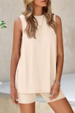 Solid Color Sleeveless Vest Elastic Shorts Two-Piece Set