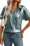 Lapel Loose Short Sleeved Gold Foil Solid Color Shirt