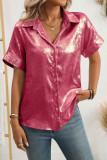 Lapel Loose Short Sleeved Gold Foil Solid Color Shirt