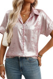 Lapel Loose Short Sleeved Gold Foil Solid Color Shirt