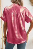 Lapel Loose Short Sleeved Gold Foil Solid Color Shirt