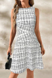 Striped Checkered Printed Round Neck Sleeveless Dress