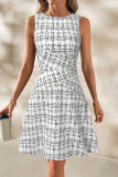 Striped Checkered Printed Round Neck Sleeveless Dress