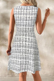 Striped Checkered Printed Round Neck Sleeveless Dress