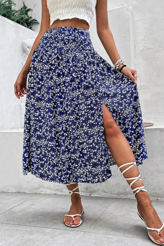 Summer Holiday Style Floral Print Split Skirt