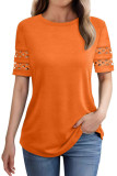 Round Neck Hollowed Out Short Sleeved T-Shirt
