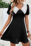 V-Neck Doll Neck Bubble Short Sleeve Dress