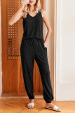 Solid Color V-Neck Vest Pants Pajamas Two-Piece Set