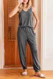 Solid Color V-Neck Vest Pants Pajamas Two-Piece Set