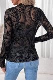 Printed Mesh Ruffle Edge Long Sleeved T-Shirt