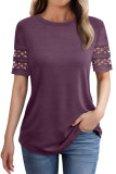 Round Neck Hollowed Out Short Sleeved T-Shirt