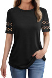 Round Neck Hollowed Out Short Sleeved T-Shirt