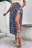 Summer Holiday Style Floral Print Split Skirt