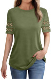 Round Neck Hollowed Out Short Sleeved T-Shirt
