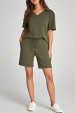 Large Size V-Neck Short Sleeved Loose Shorts Two-Piece Set