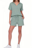 Large Size V-Neck Short Sleeved Loose Shorts Two-Piece Set