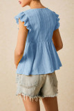 Hollow V-Neck Lotus Leaf Short Sleeved T-Shirt
