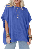Solid Color Knitted Round Neck Bat Sleeve T-Shirt