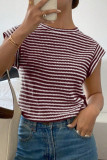 Summer Striped Round Neck Knitted Bat Sleeve T-Shirt