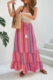 Summer Holiday Style Lace Up Striped Fringe Skirt