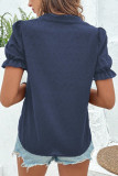 V-Neck Embroidery Bubble Short Sleeved Chiffon Shirt