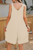 Solid Color V-Neck Loose Pocket Sleeveless Shorts Jumpsuit