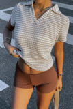 Summer Striped Short Sleeved Lapel Polo Shirt