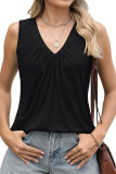 Solid Color V-Neck Pleated Sleeveless Shirt