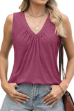 Solid Color V-Neck Pleated Sleeveless Shirt