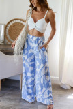 Geometric Print Elastic Waist Straight Leg Casual Pants